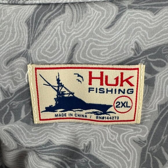 Huk Fishing Button Front Shirt 2XL Gray Fish All Over Print Short Sleeve TP-3069 - Picture 6 of 8